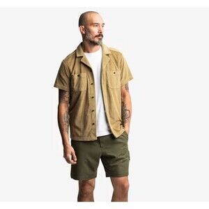 Wren Mens Sundown Terry Button Up Shirt XL Green Short Sleeve Cotton Blend